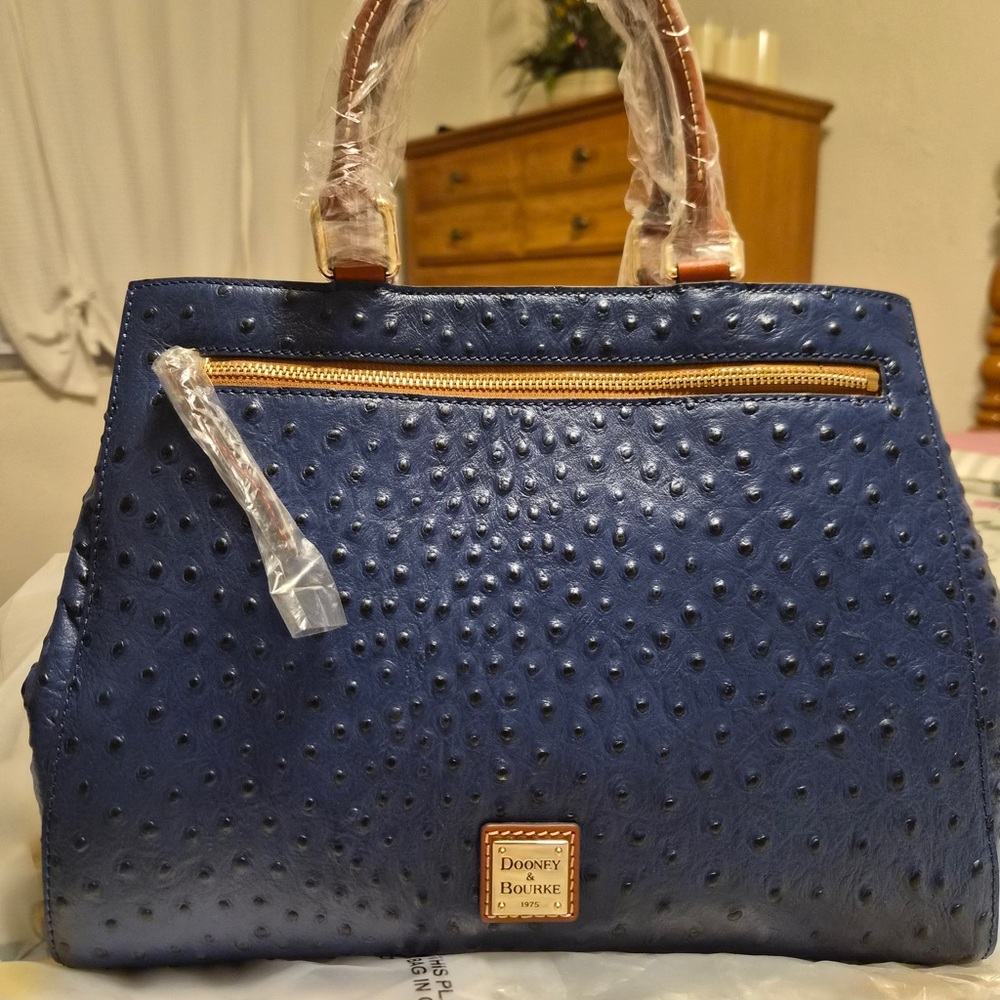 Dooney & Bourke Navy Ostrich-Embossed Satchel